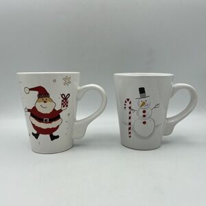 California Pantry Christmas Holiday Mugs Pair Santa‎ Frosty Snowman Candy Cane